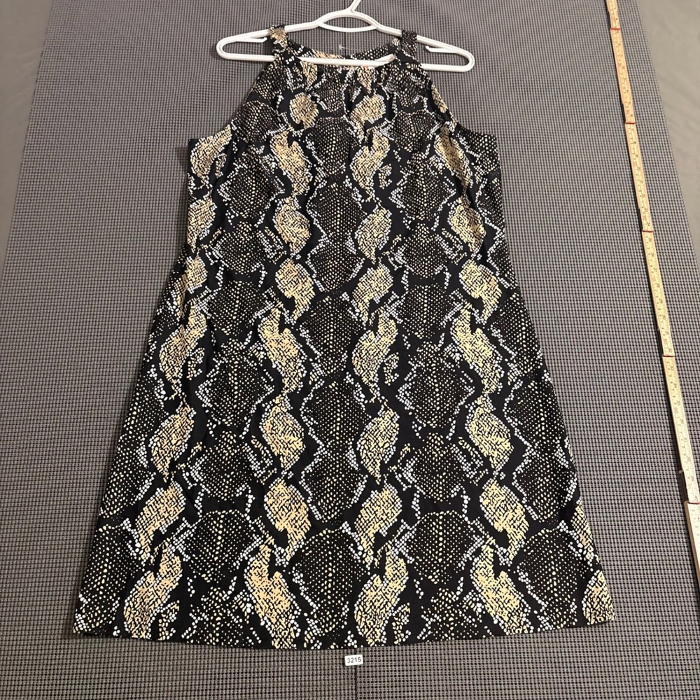 Jude Connally Womens XL Halter Neck Snakeskin Print Shift Dress Black Tan USA